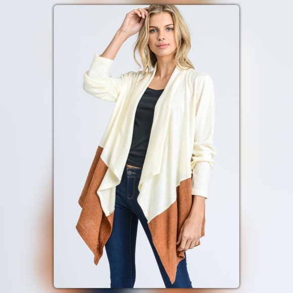 White and Tan Dipped Sweater - Picture 1 of 4